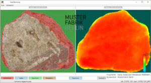 Motiv- und Putzbereich der Vorderseite sowie Höhenkarte eines 2,5-D-Scans in der von der MusterFabrik Berlin entwickelten Scanner-Steuerungssoftware  © MusterFabrik Berlin